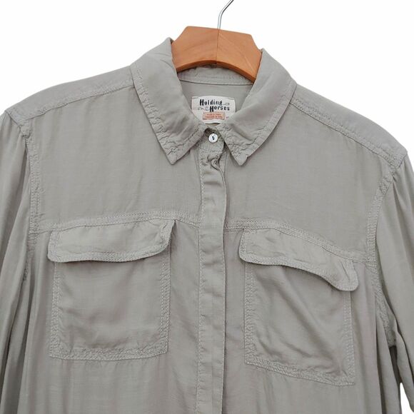 Anthropologie Holding Horses Sun Washed Tunic Womens XS Green Roll Tab Sleeve - Picture 3 of 13